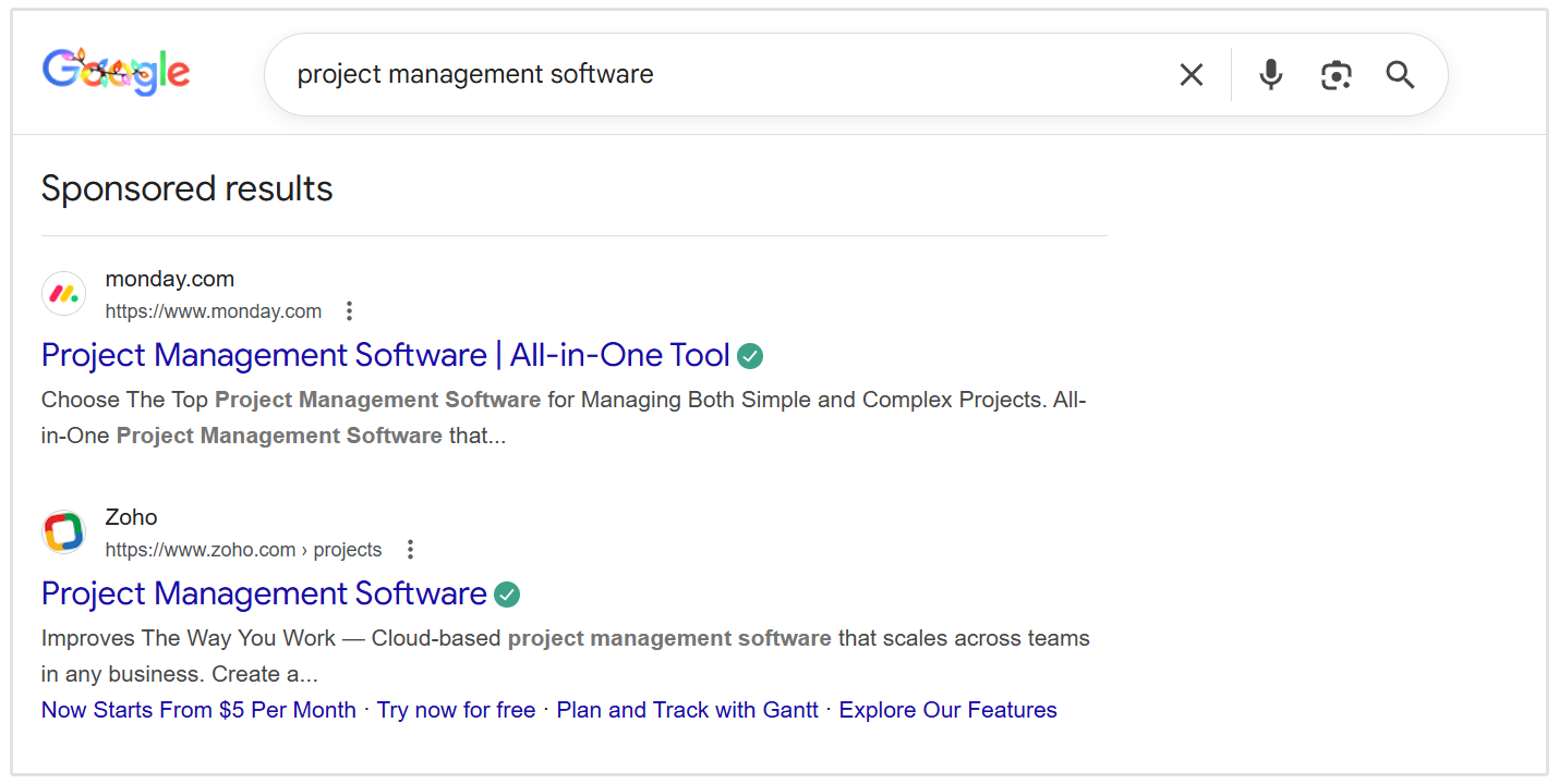 Project management sponsored ad